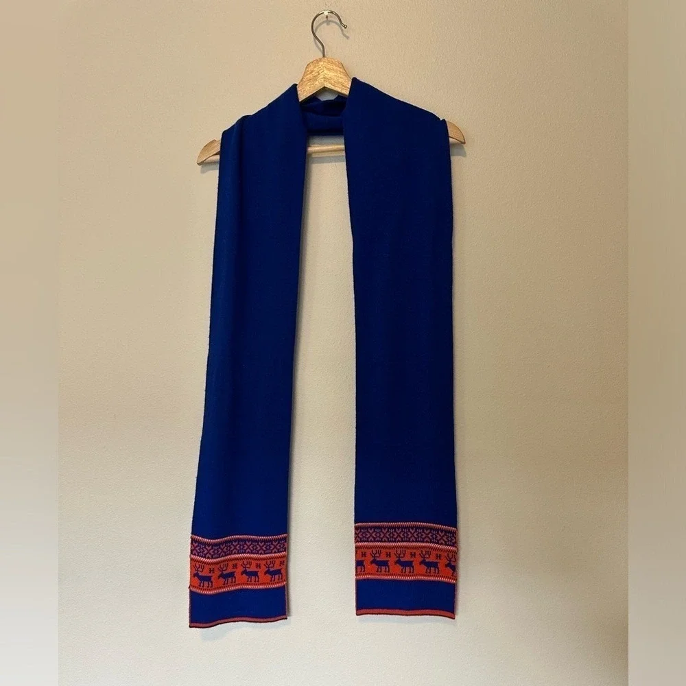 PENFIELD Nordic Deer Design Knit Winter Scarf Logo Cobalt Blue Orange‎